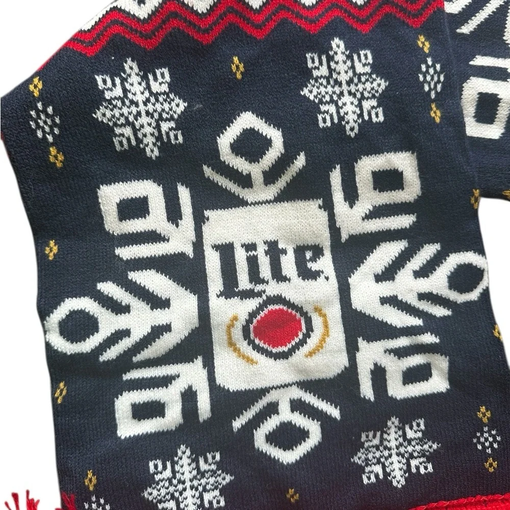 Miller Lite Beer Ugly Christmas Scarf Collectible Reindeer Snowflake